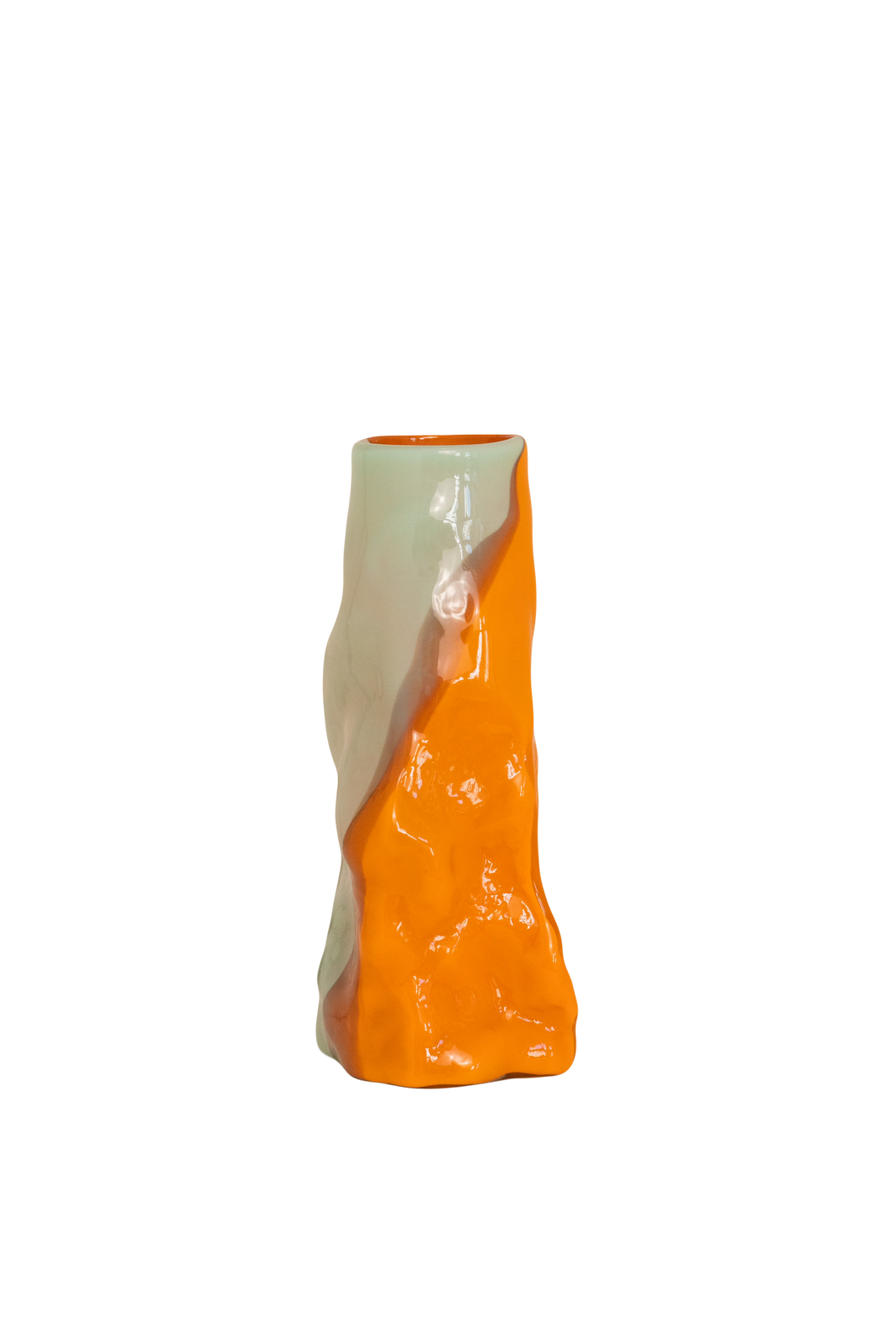 Curly vase orange-mint green